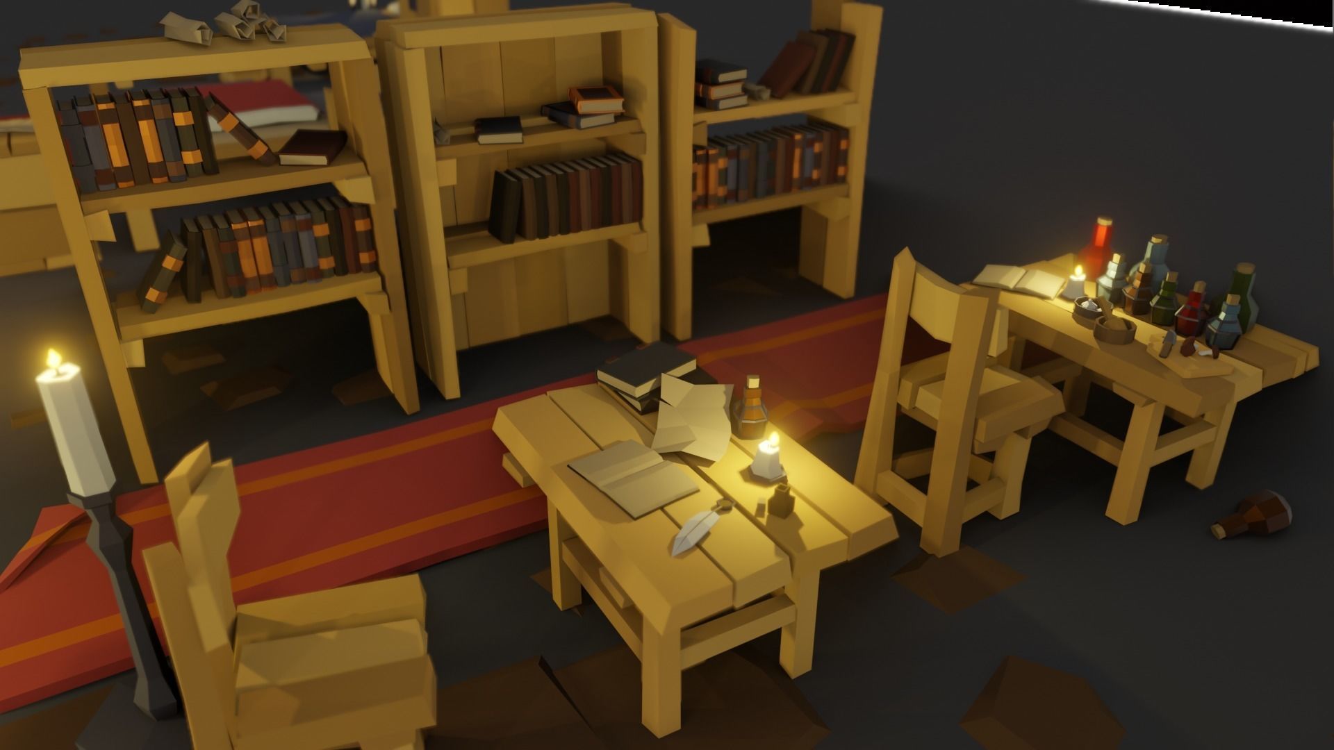 Low-Poly Pack 1 room with wooden furniture Low-poly 3D model_5