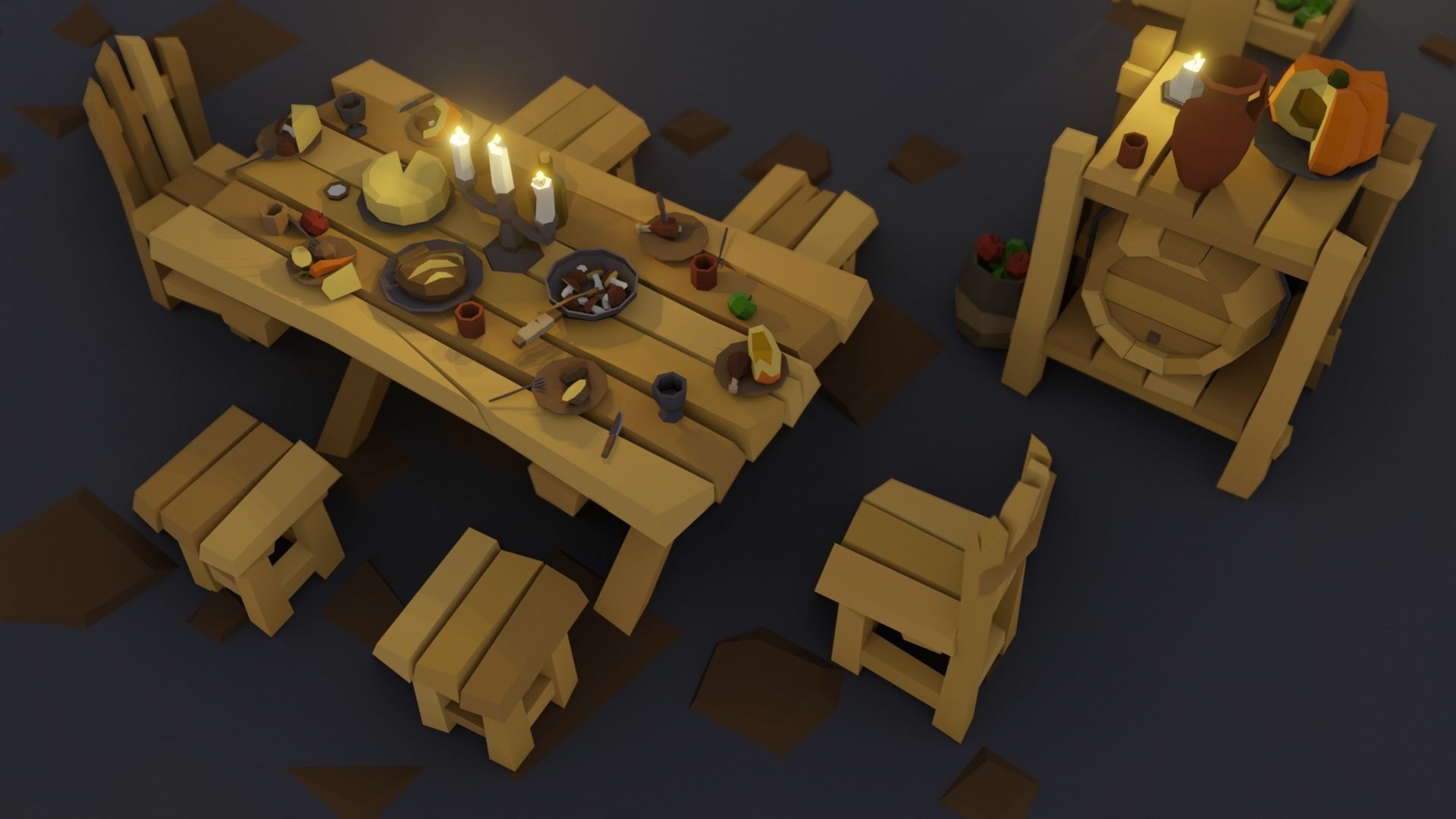 Low-Poly Pack 1 room with wooden furniture Low-poly 3D model_6