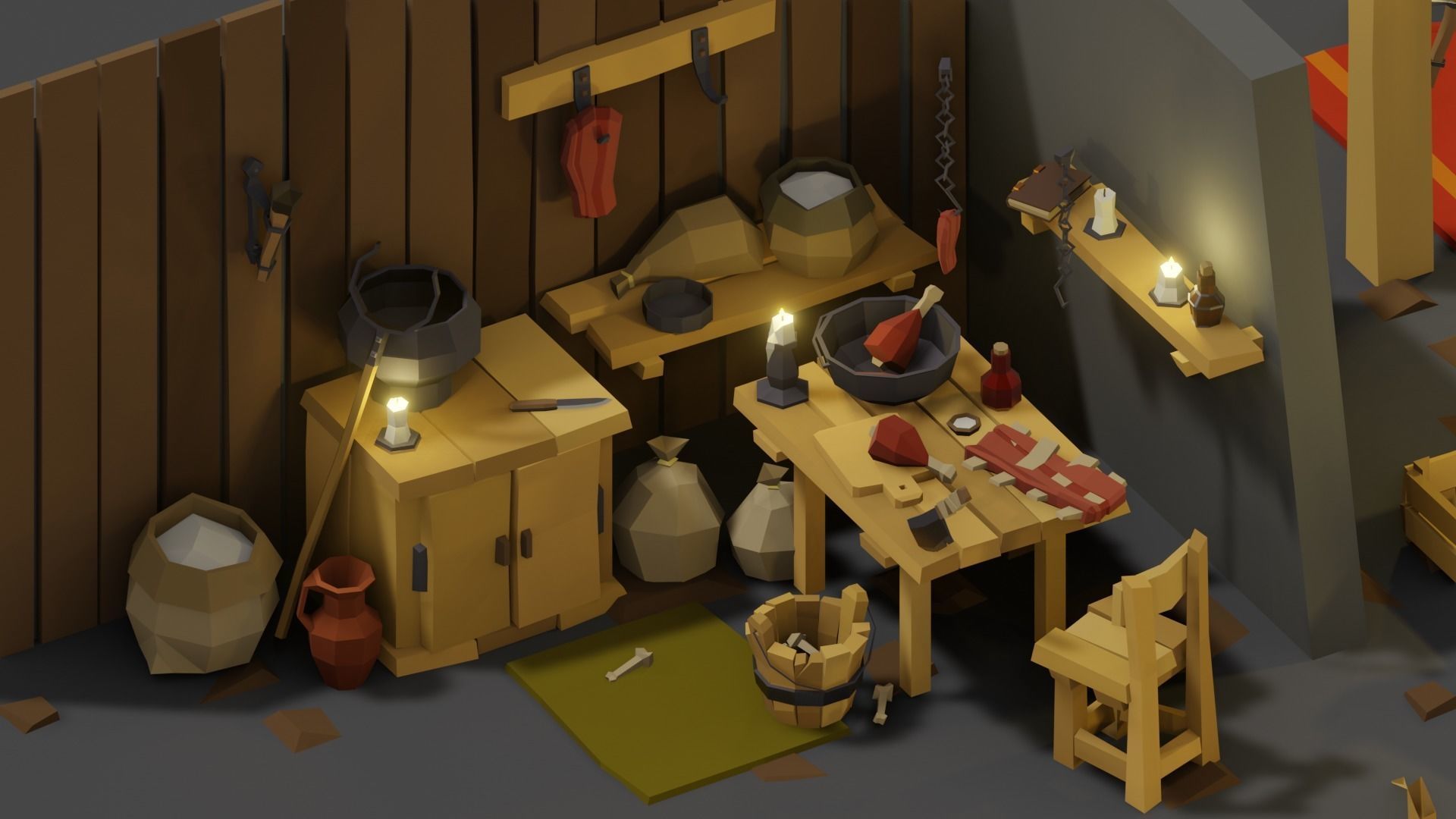 Low-Poly Pack 1 room with wooden furniture Low-poly 3D model_8