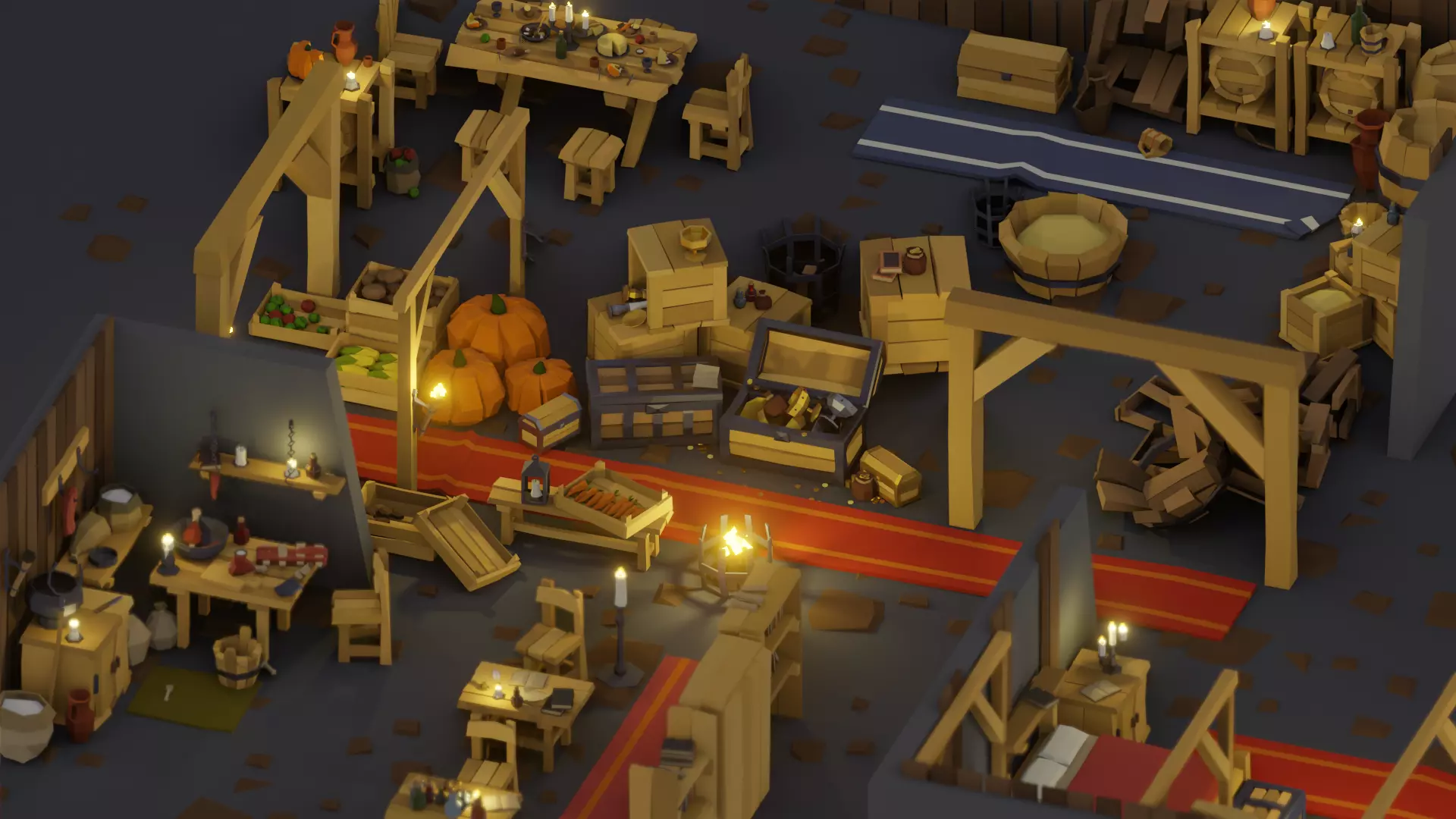 Low-Poly Pack 1 room with wooden furniture Low-poly 3D model_0