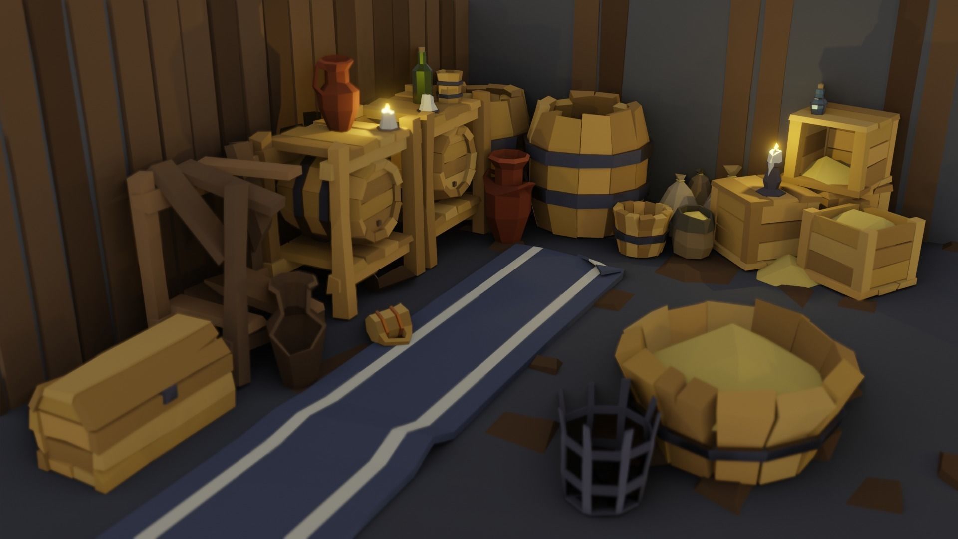 Low-Poly Pack 1 room with wooden furniture Low-poly 3D model_3