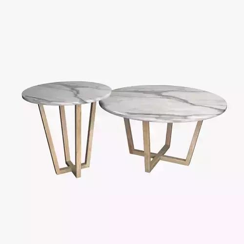 Marble and wood SET x 2 - Coffee table and lamp table