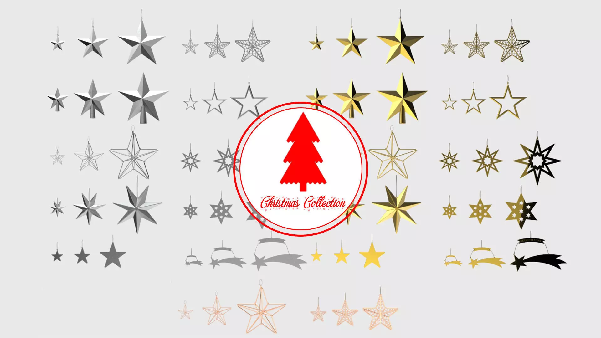 Christmas Tree Decoration Stars Collection 3D model_0