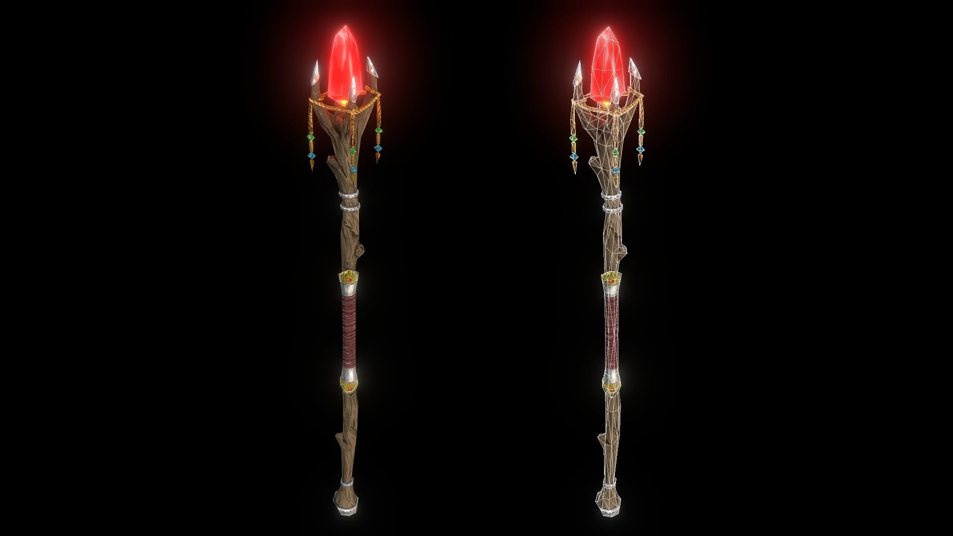 Stylized staffs - magic wands Low-poly 3D model_4