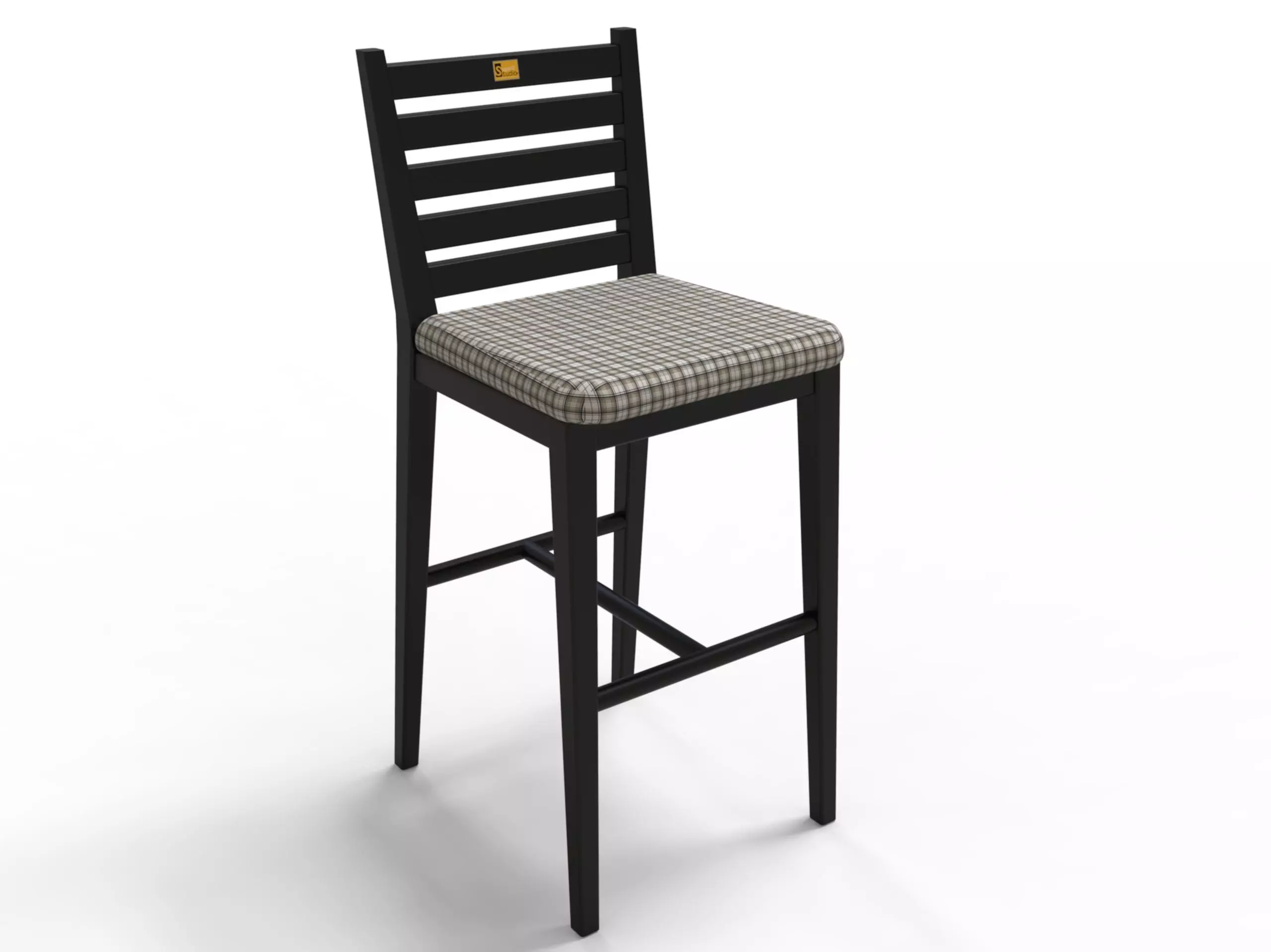 Barstool bar stool with checkered seat Low-poly 3D model_0