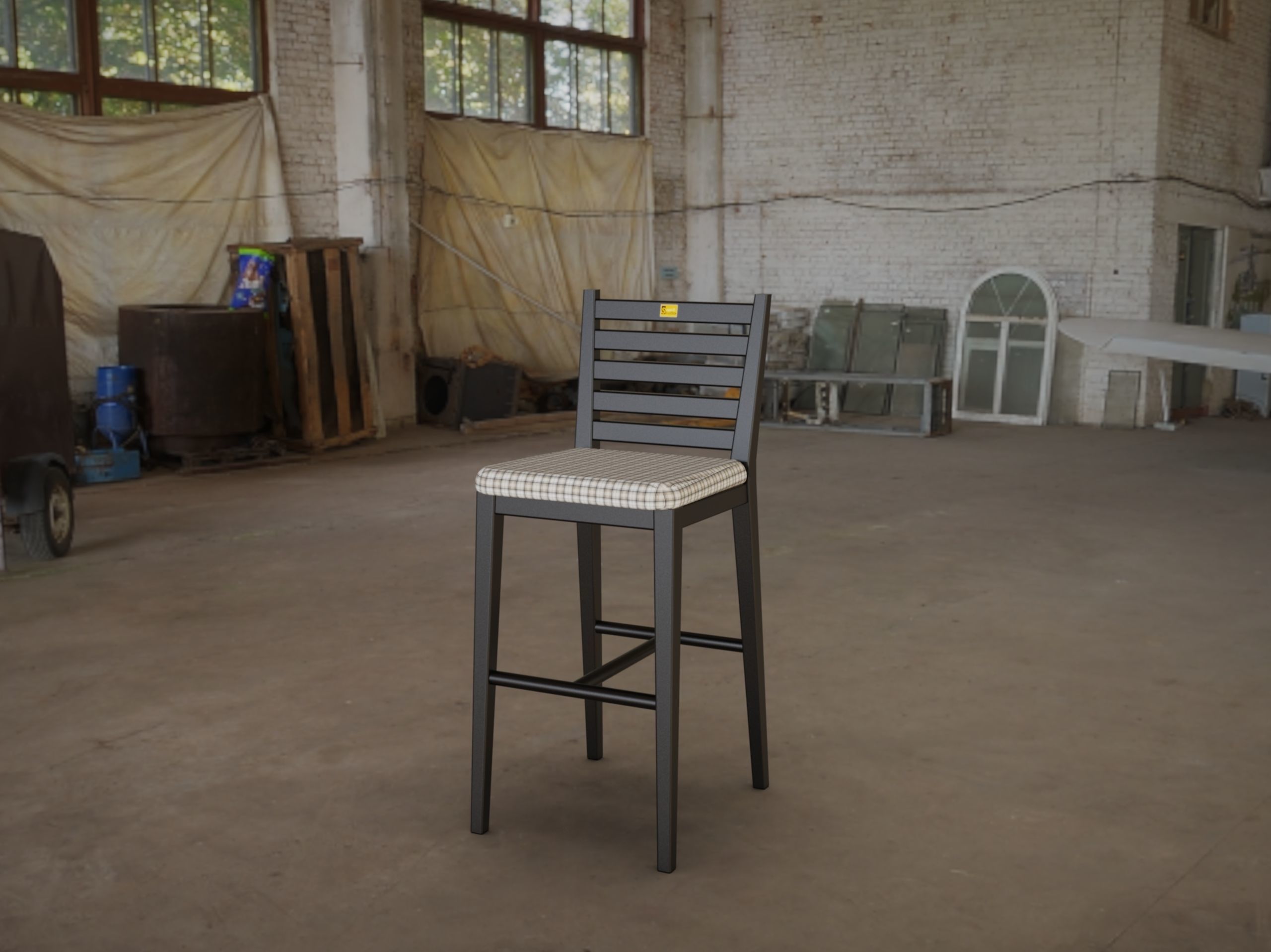 Barstool bar stool with checkered seat Low-poly 3D model_2