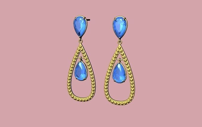 Beautiful earring with stone drop shape - brinco com pedra 3D print model