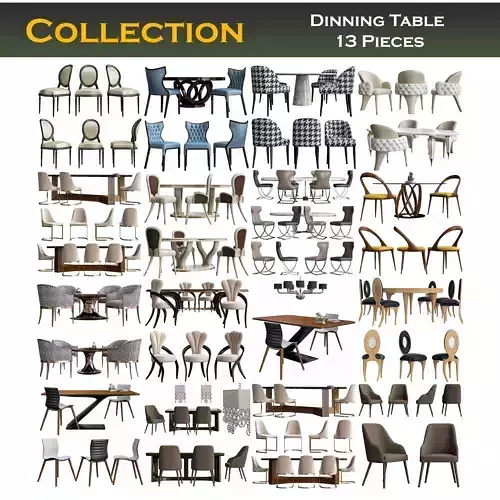 Collection of dining tables 3d model Low-poly 3D model