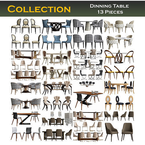 Collection of dining tables 3d model Low-poly 3D model