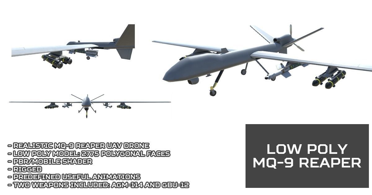 Low Poly MQ-9 Reaper UAV Drone Low-poly 3D model_20