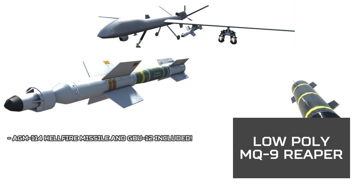 Low Poly MQ-9 Reaper UAV Drone Low-poly 3D model_21