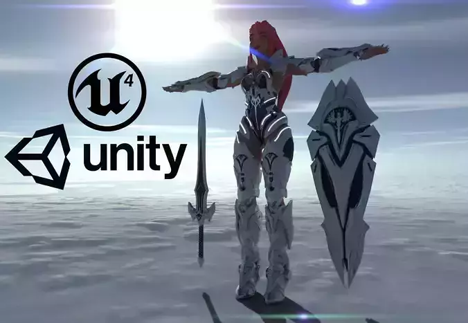 VictoryKnight woman holding two swords in sky