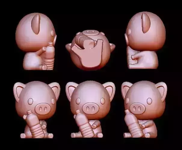 Pig holding a bucket of water 3D model