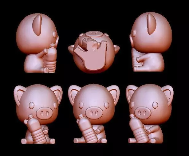 Pig holding a bucket of water 3D model