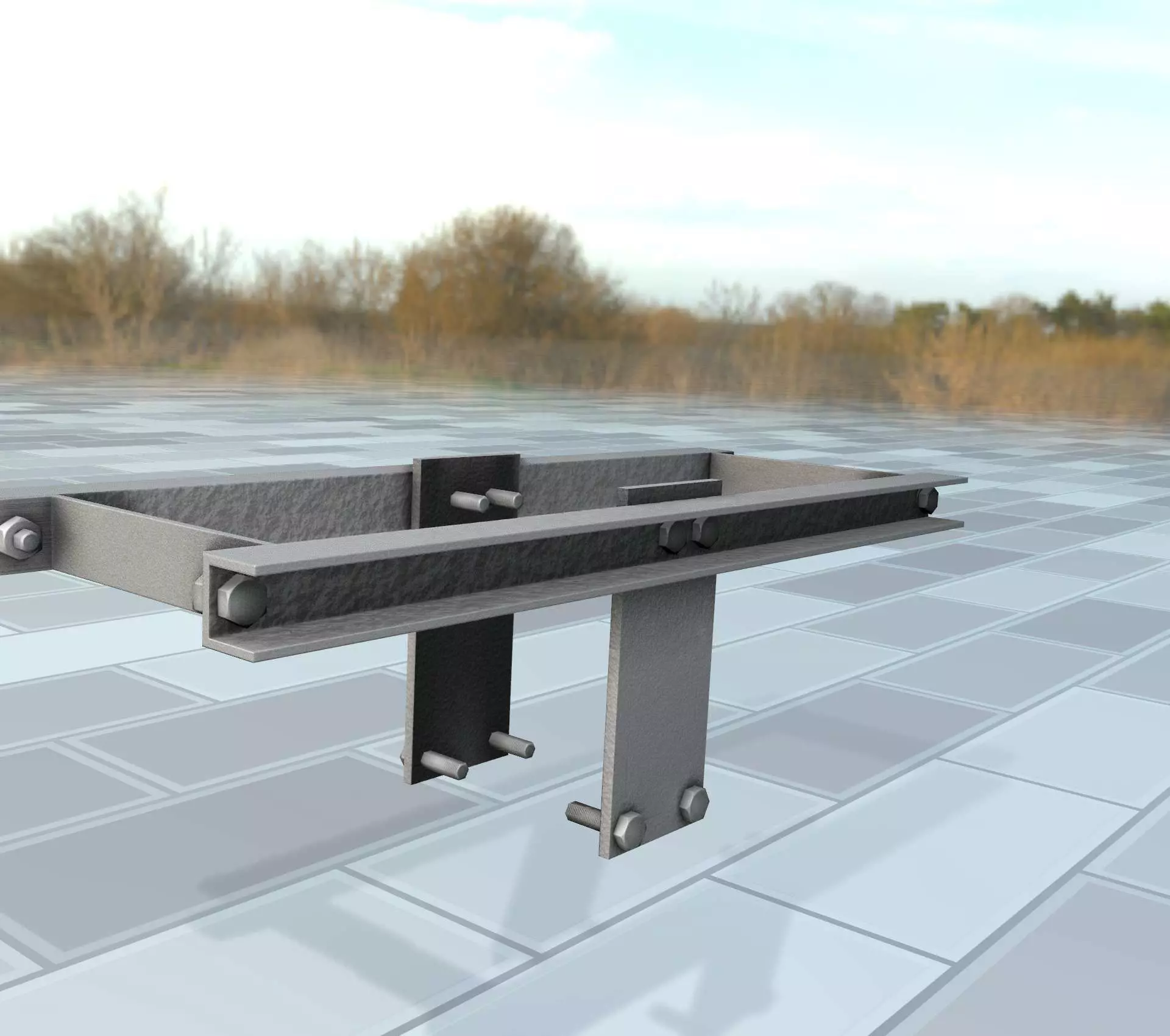 Concrete Power Pole Cross Connection 9 - Object 120 Low-poly 3D model_0