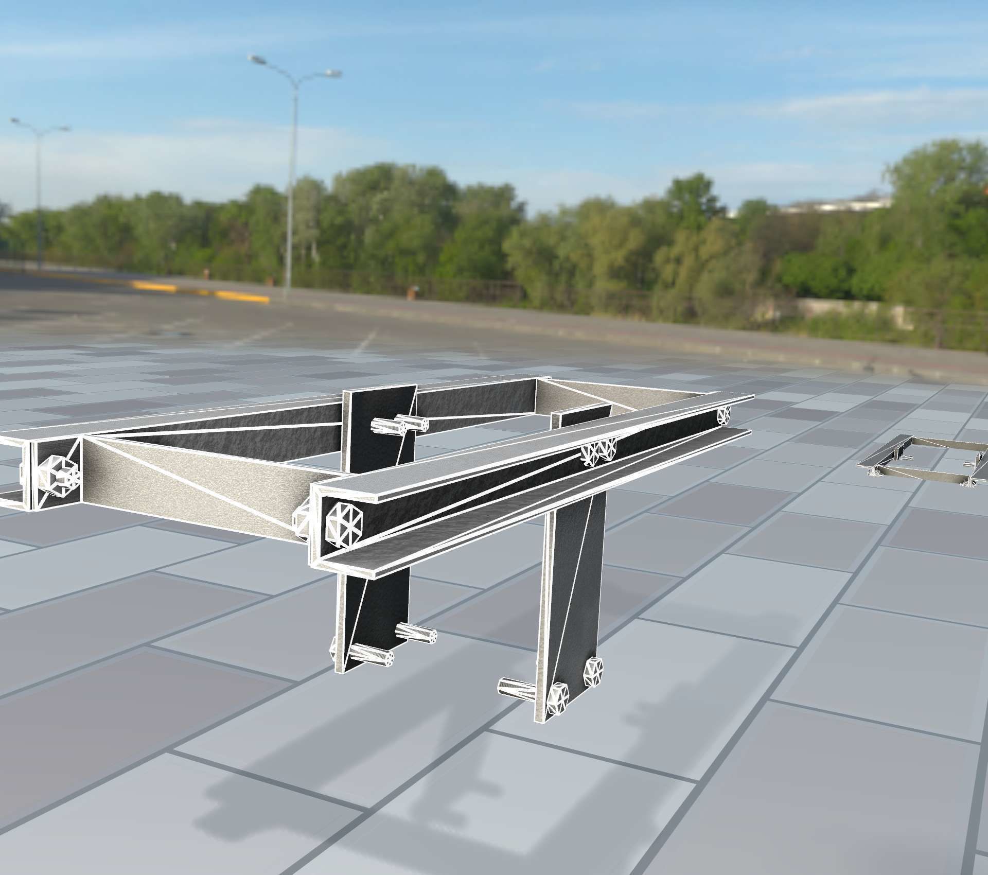 Concrete Power Pole Cross Connection 9 - Object 120 Low-poly 3D model_10