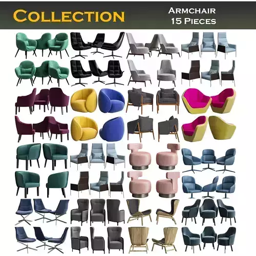 Collection of Armchairs 3d model 15 pieces Low-poly 3D model