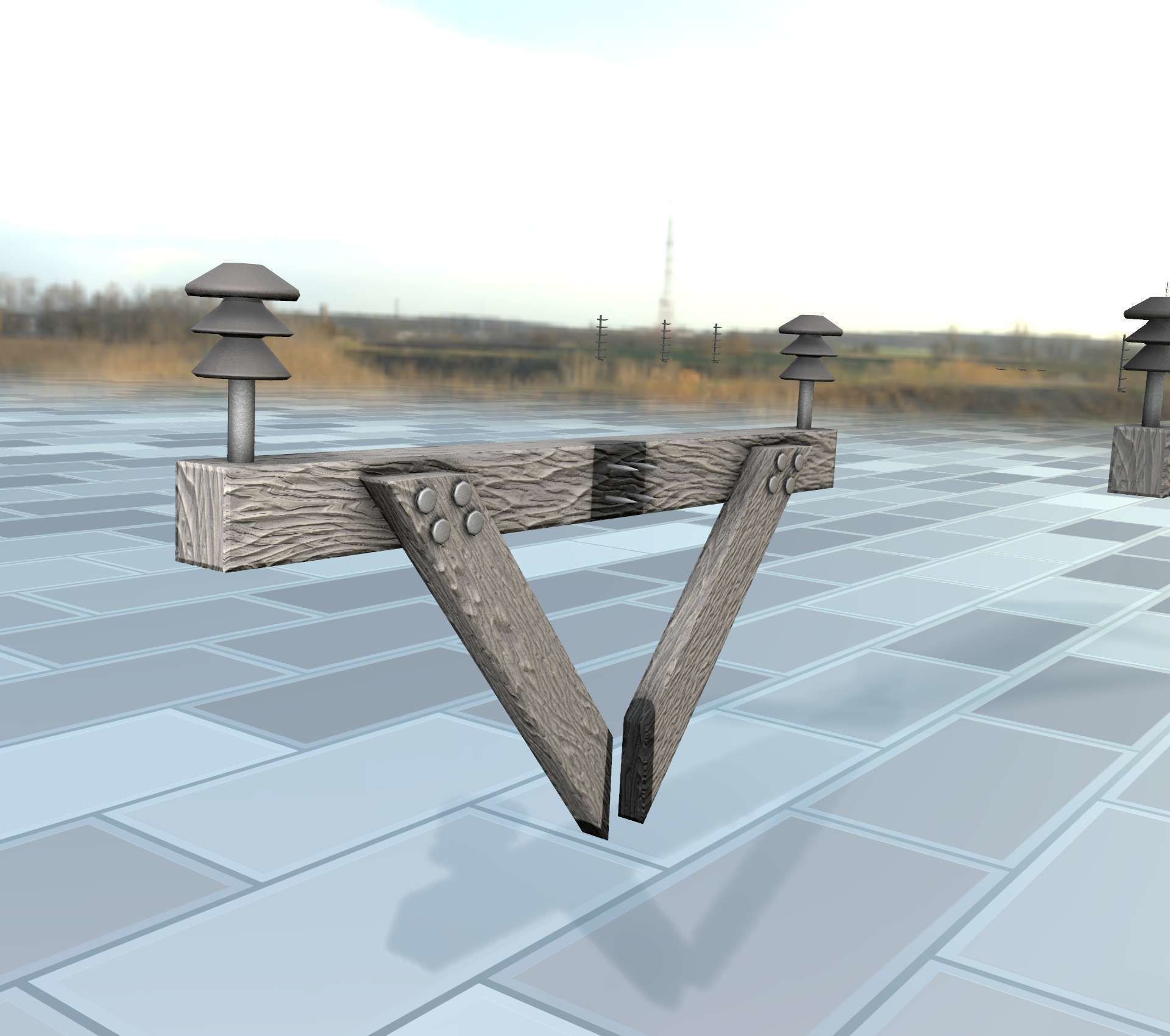 Wood Power Pole Cross Connection 4 - Object 123 Low-poly 3D model_20
