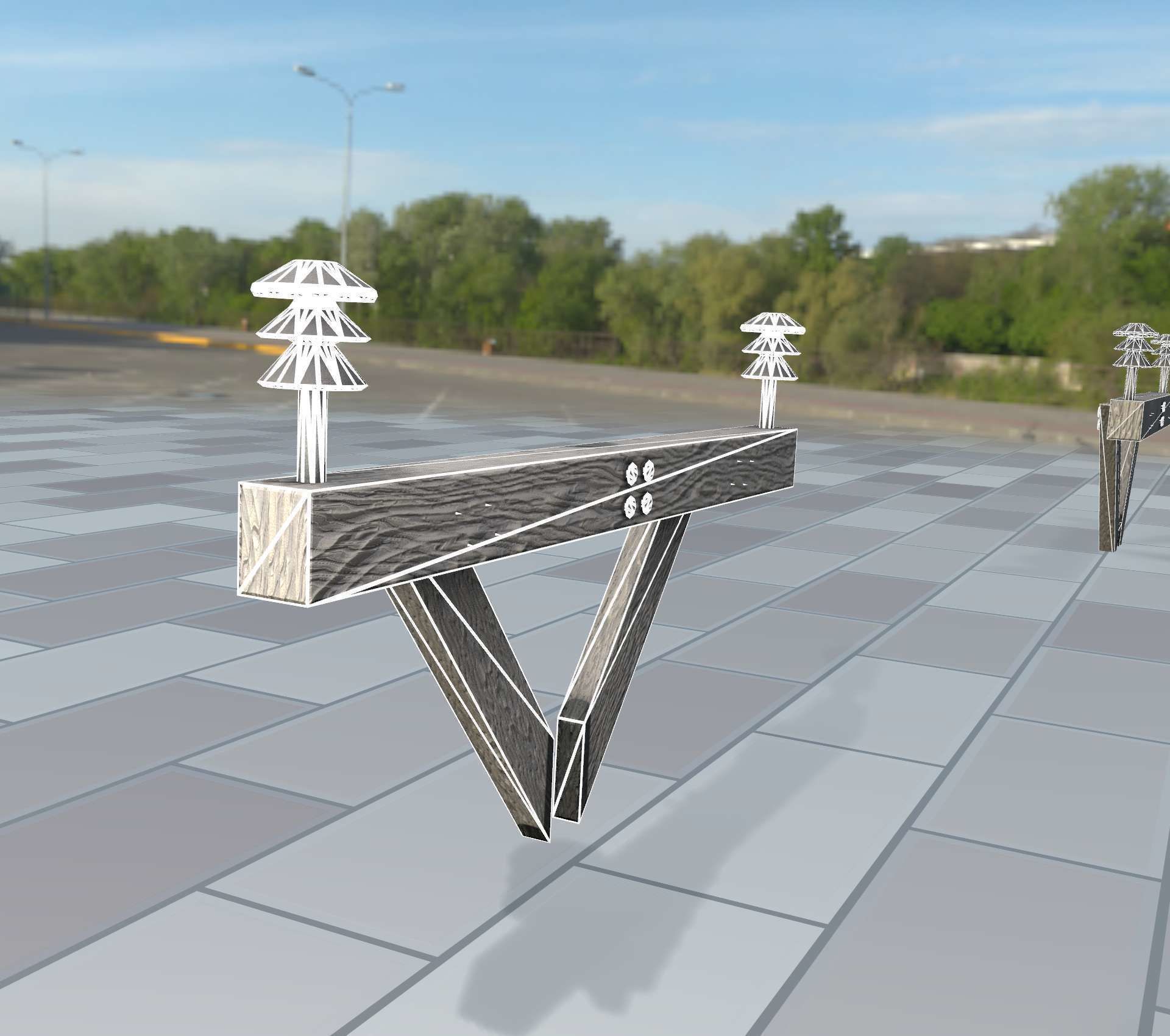 Wood Power Pole Cross Connection 4 - Object 123 Low-poly 3D model_2