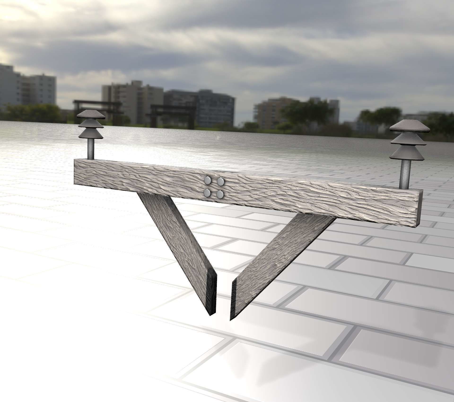Wood Power Pole Cross Connection 4 - Object 123 Low-poly 3D model_15