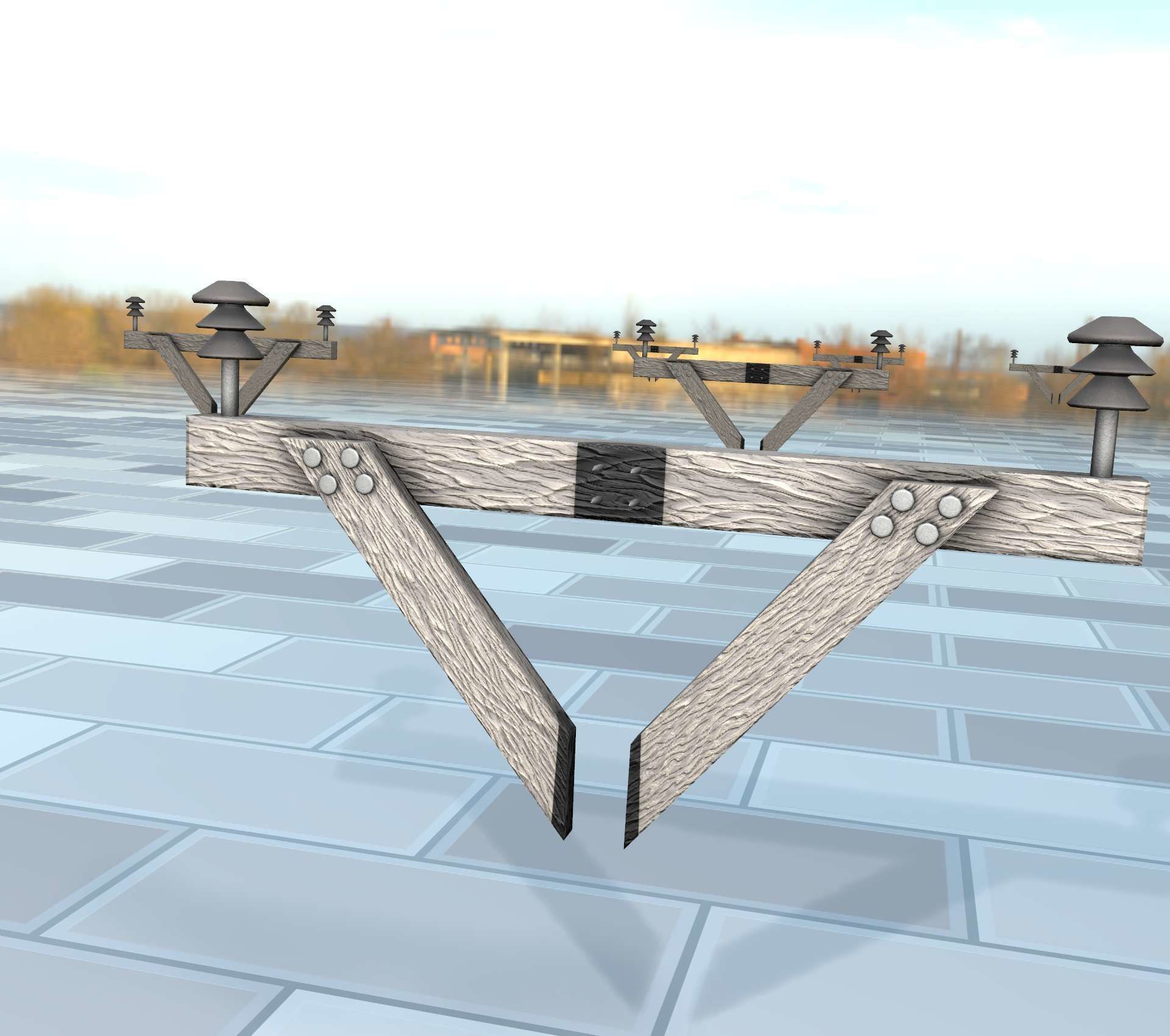 Wood Power Pole Cross Connection 4 - Object 123 Low-poly 3D model_42