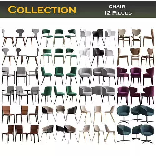 Collection of Chairs 3d model 12 pieces