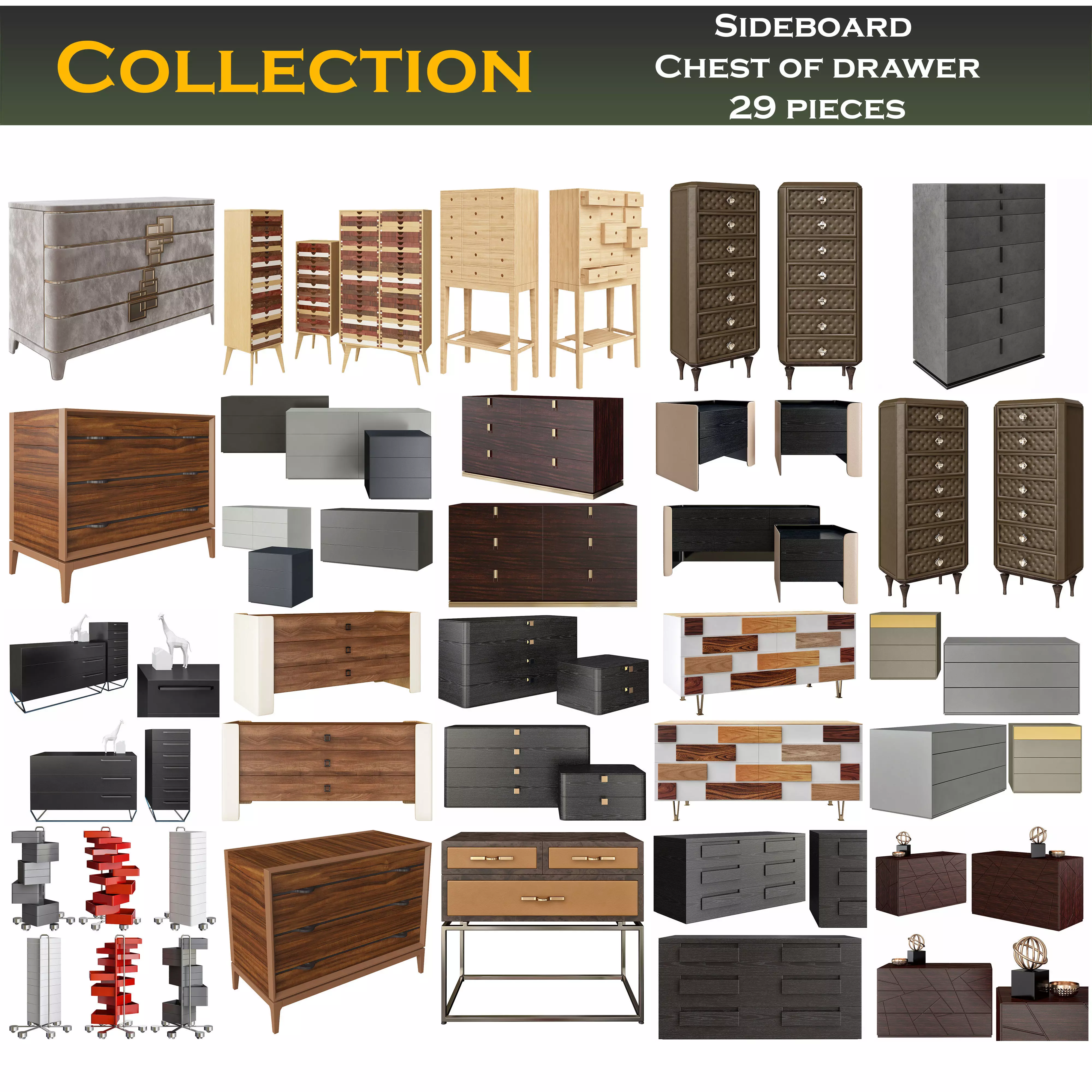 Collection of Sideboard Chest of drawer 3d model 29 pieces 3D model_0