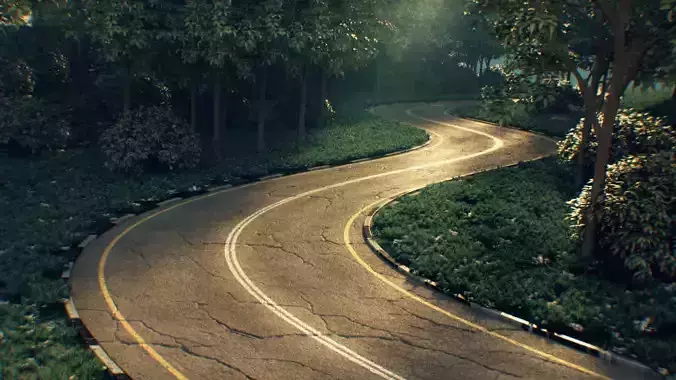 Realistic road winding in forest 3D model