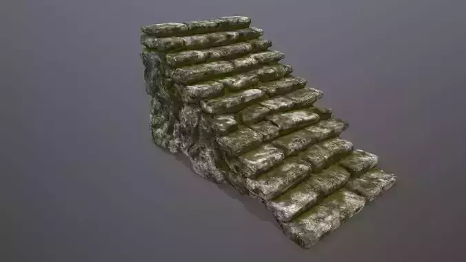 stairs stone wall with moss Low-poly 3D model