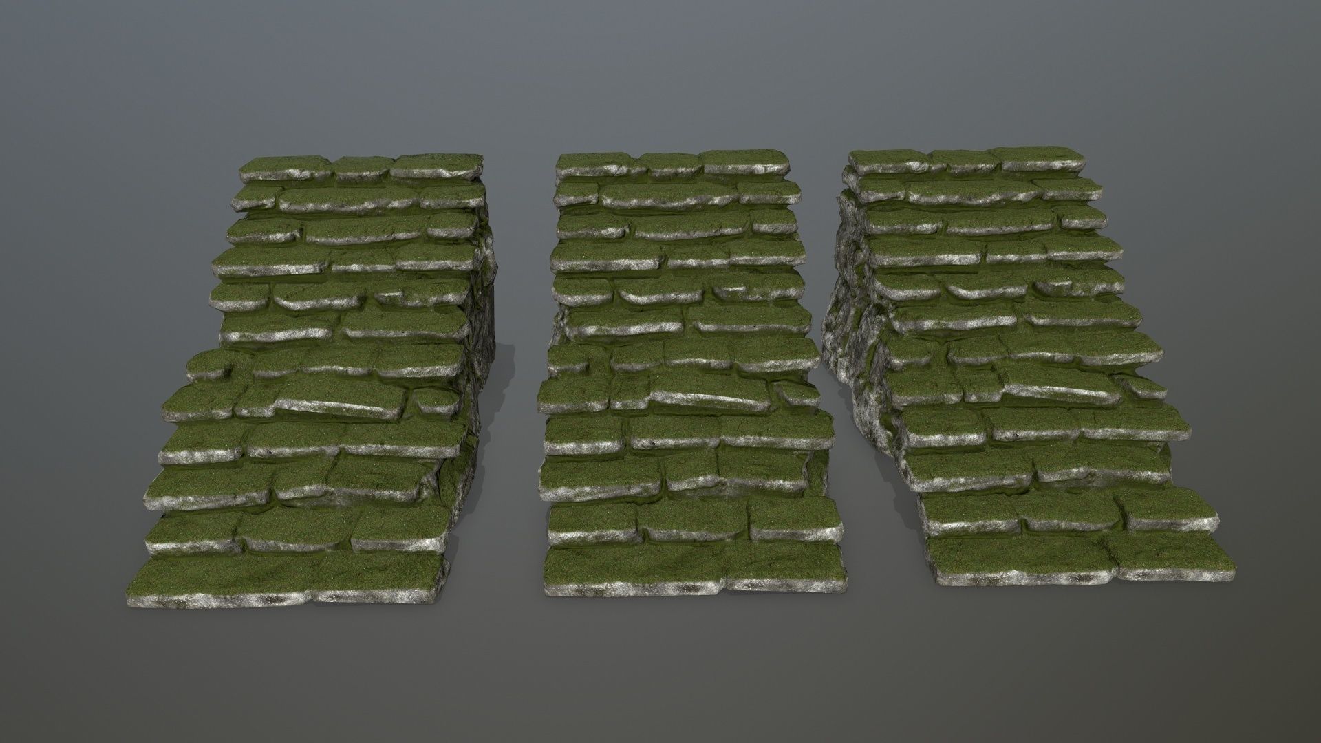 stairs stone wall with grass Low-poly 3D model_13