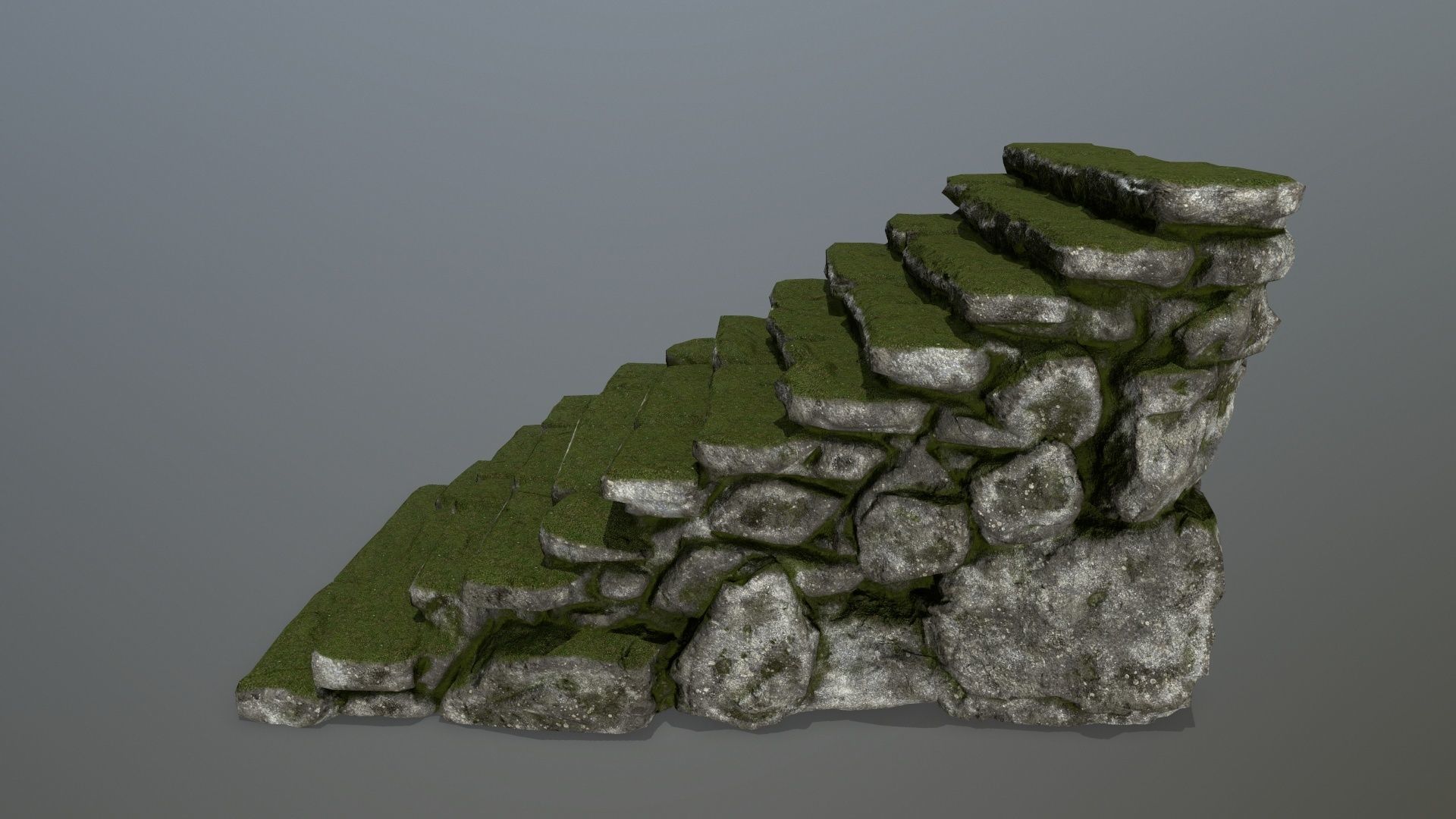 stairs stone wall with grass Low-poly 3D model_4