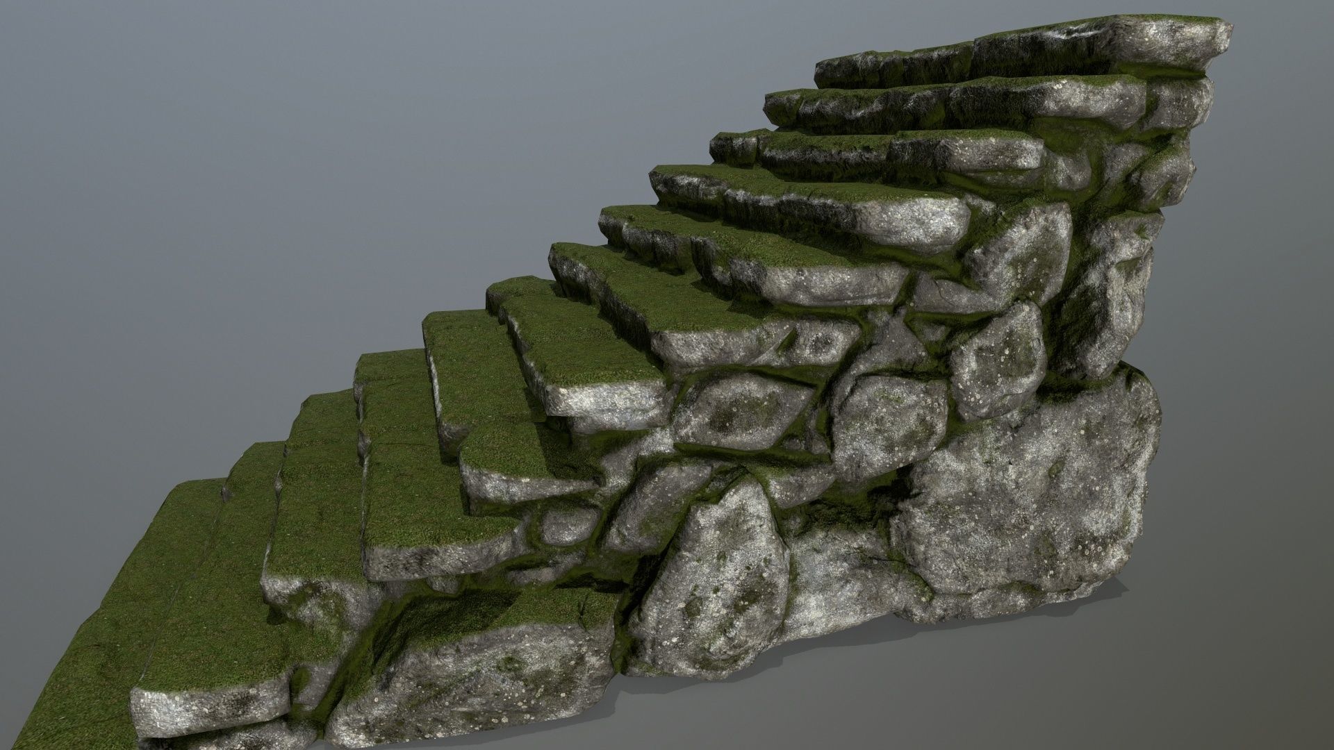 stairs stone wall with grass Low-poly 3D model_10
