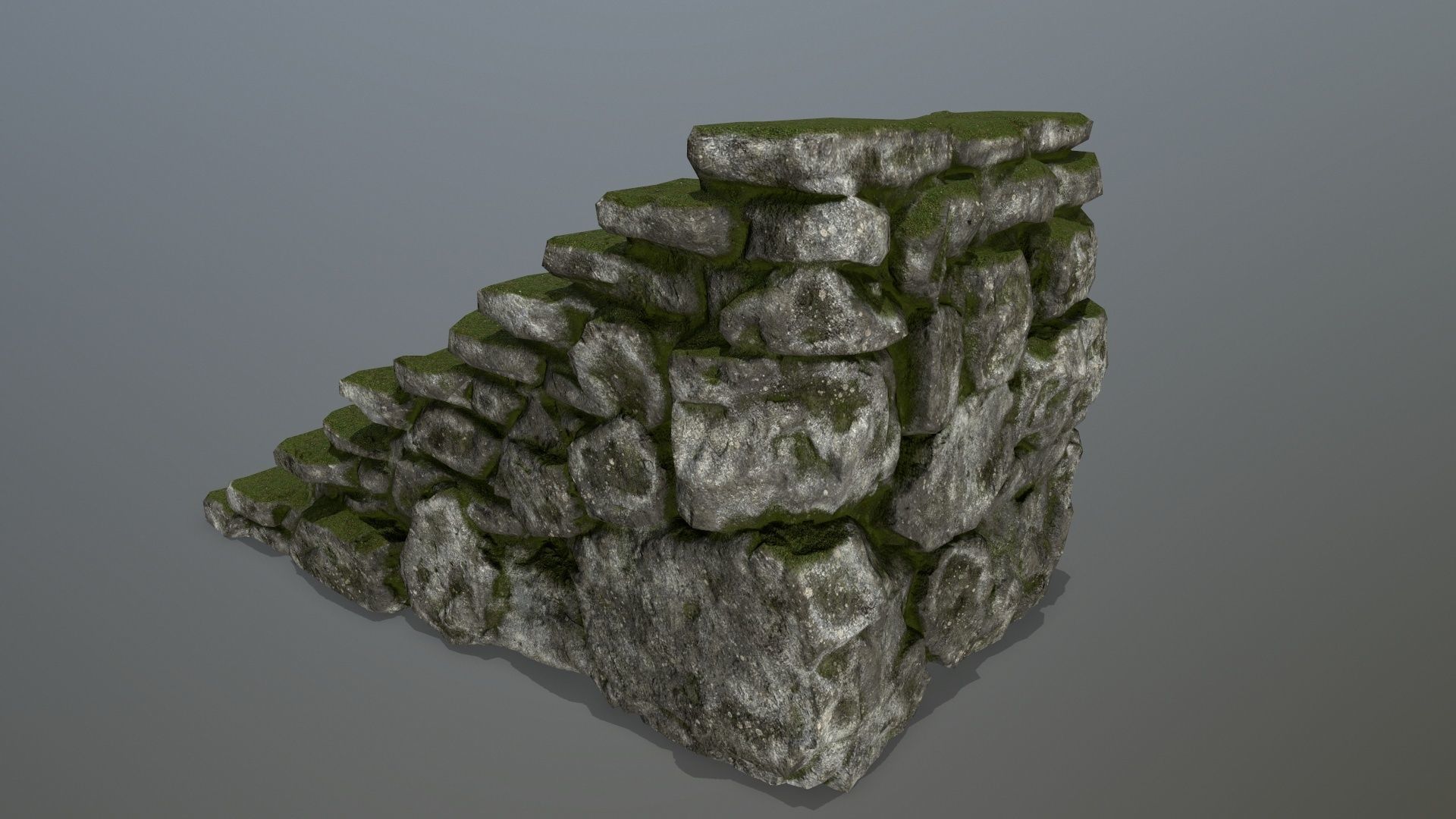 stairs stone wall with grass Low-poly 3D model_3
