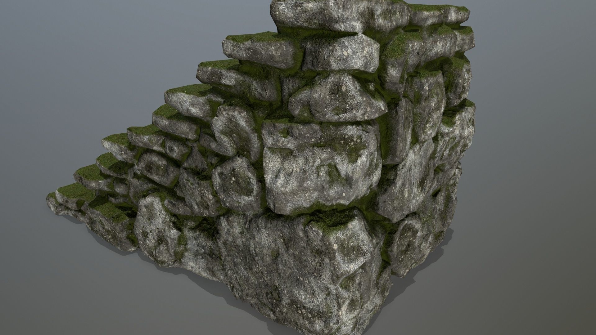 stairs stone wall with grass Low-poly 3D model_9