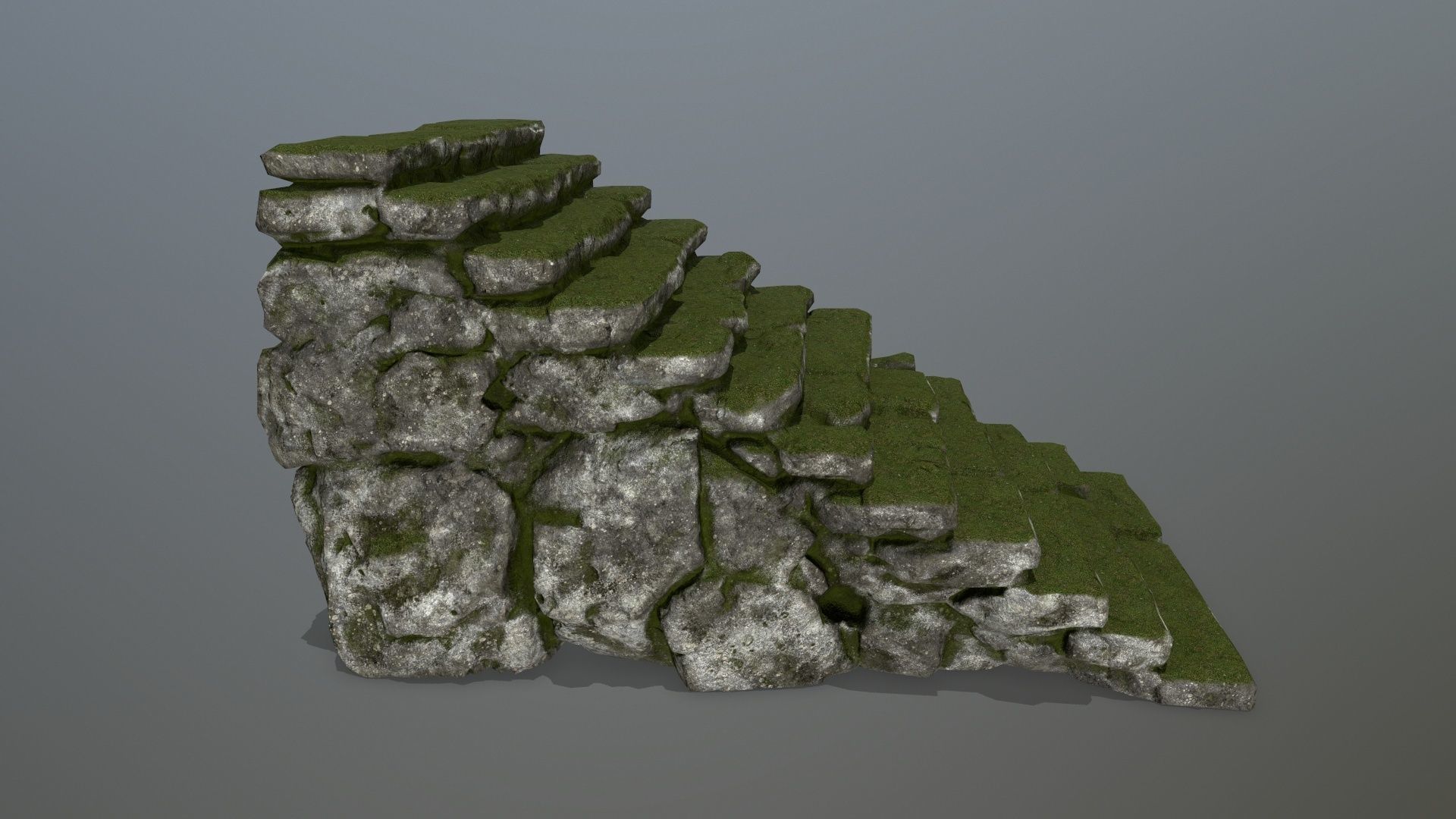 stairs stone wall with grass Low-poly 3D model_1