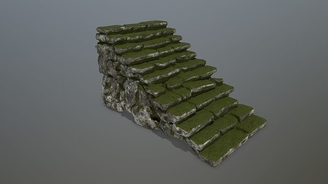 stairs stone wall with grass Low-poly 3D model