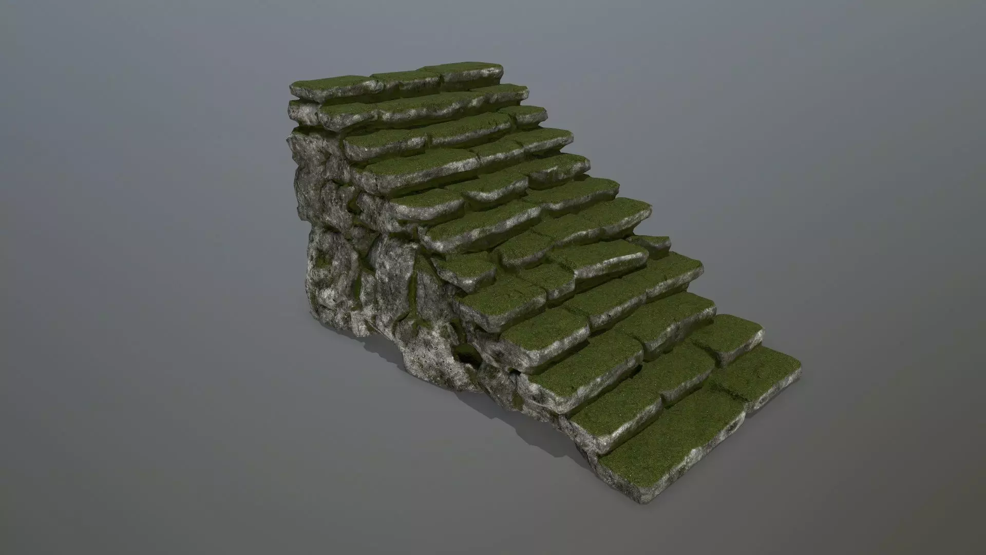 stairs stone wall with grass Low-poly 3D model_0