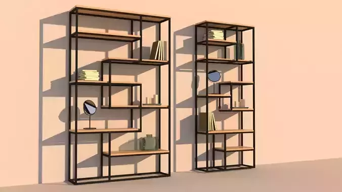 Bookcase two bookshelves on wall 3D model