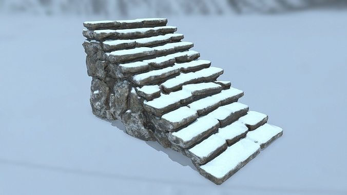 stairs set of stone steps in snow Low-poly 3D model