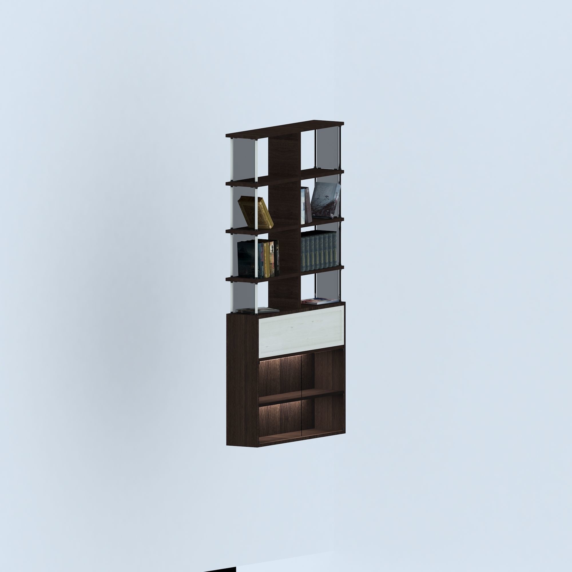 Bookcase with books and lightning 3D model_2