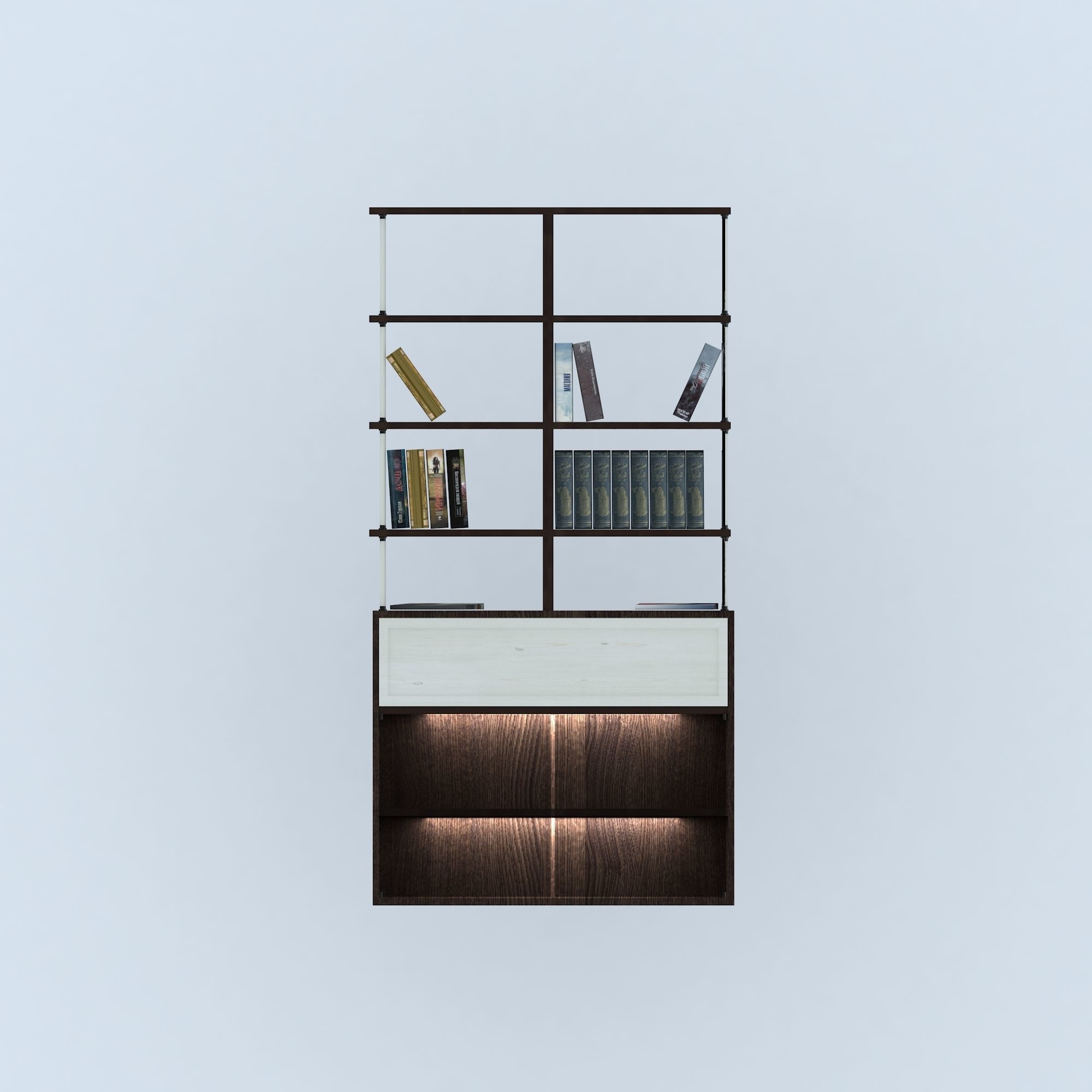 Bookcase with books and lightning 3D model_1