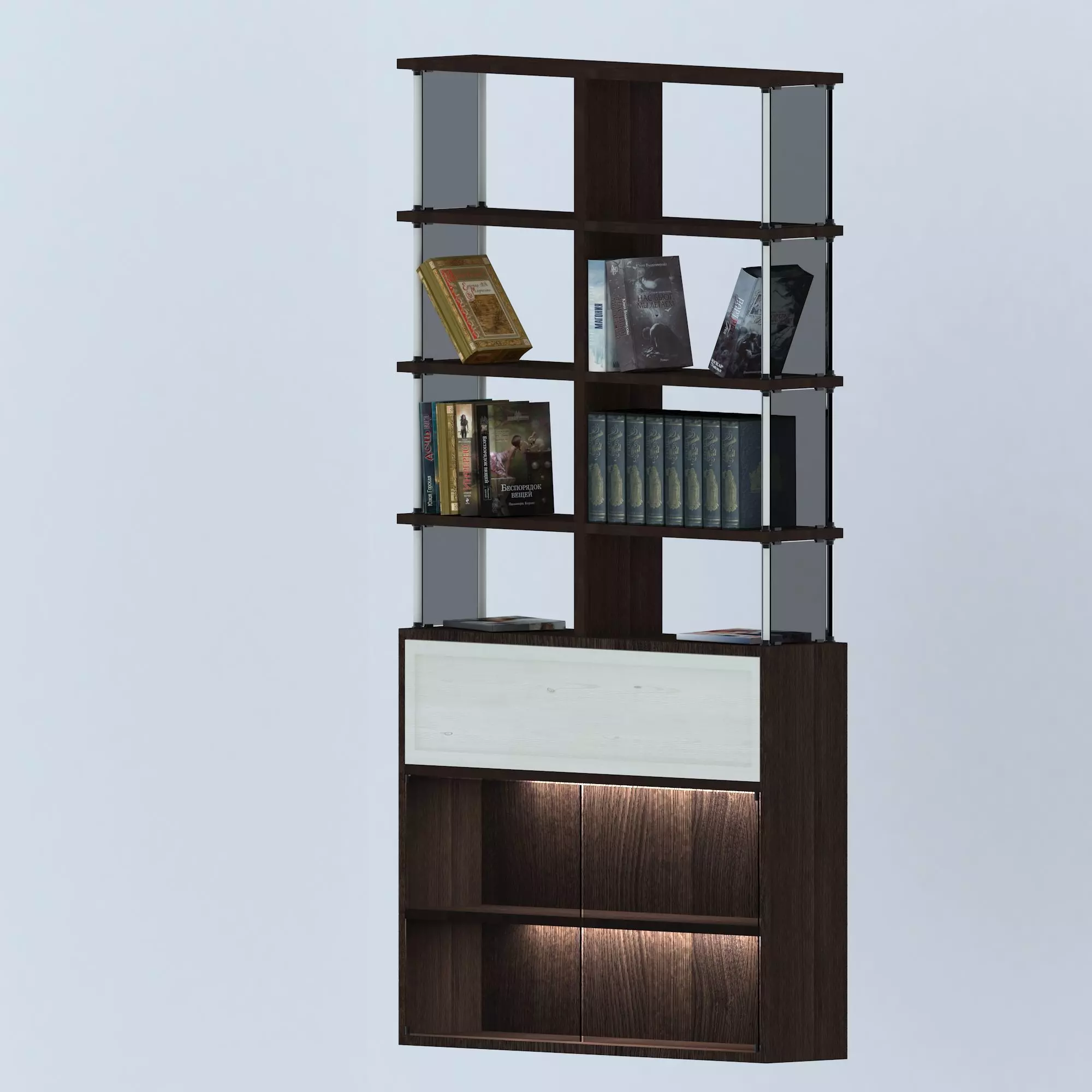 Bookcase with books and lightning 3D model_0
