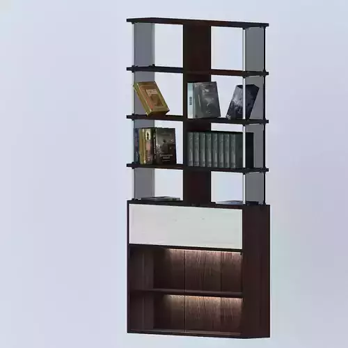Bookcase with books and lightning