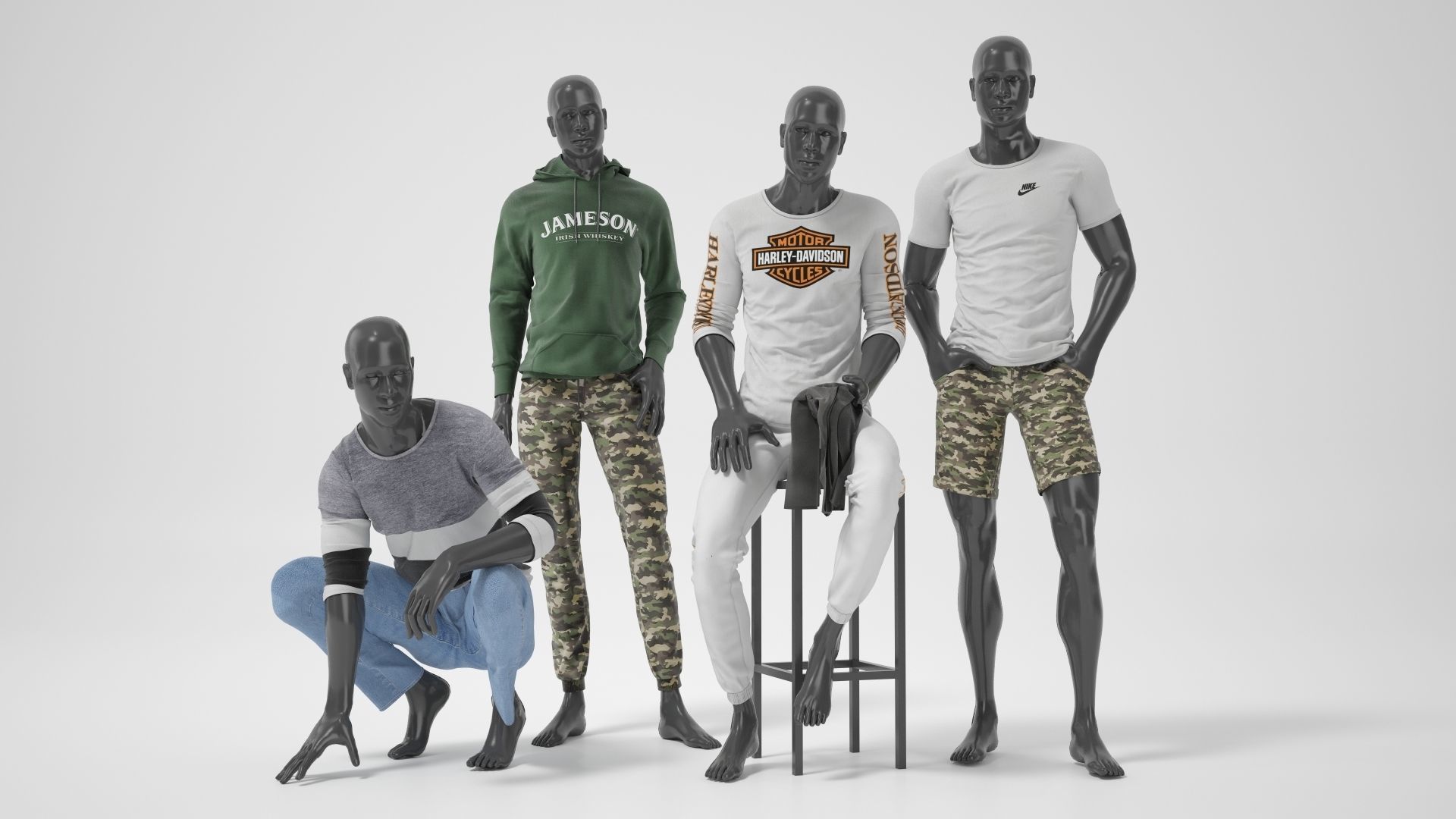 Male mannequins with clothes RELAXED pack 3D model_2