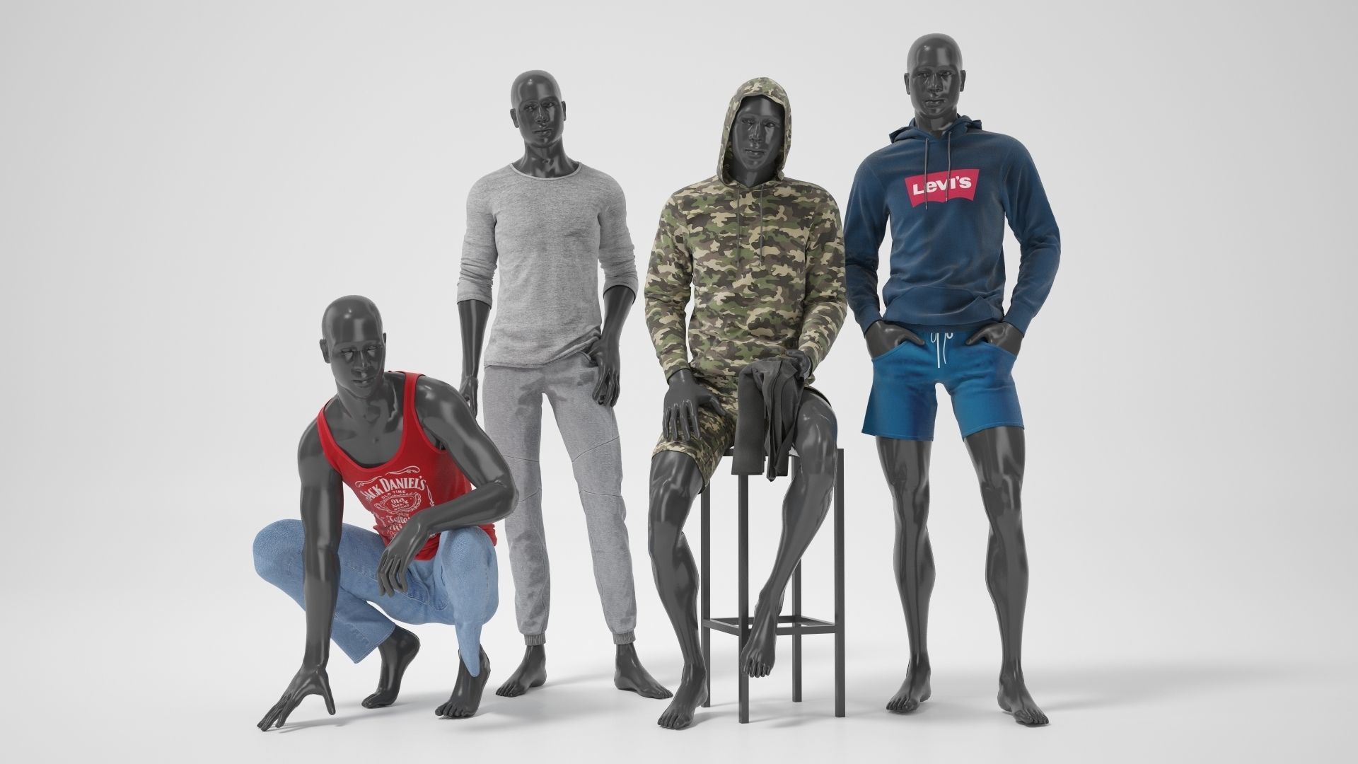 Male mannequins with clothes RELAXED pack 3D model_1