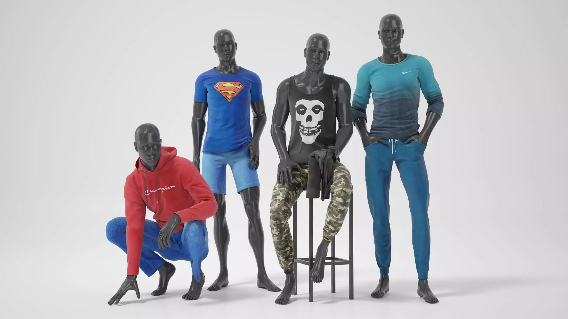 Male mannequins with clothes RELAXED pack 3D model_0