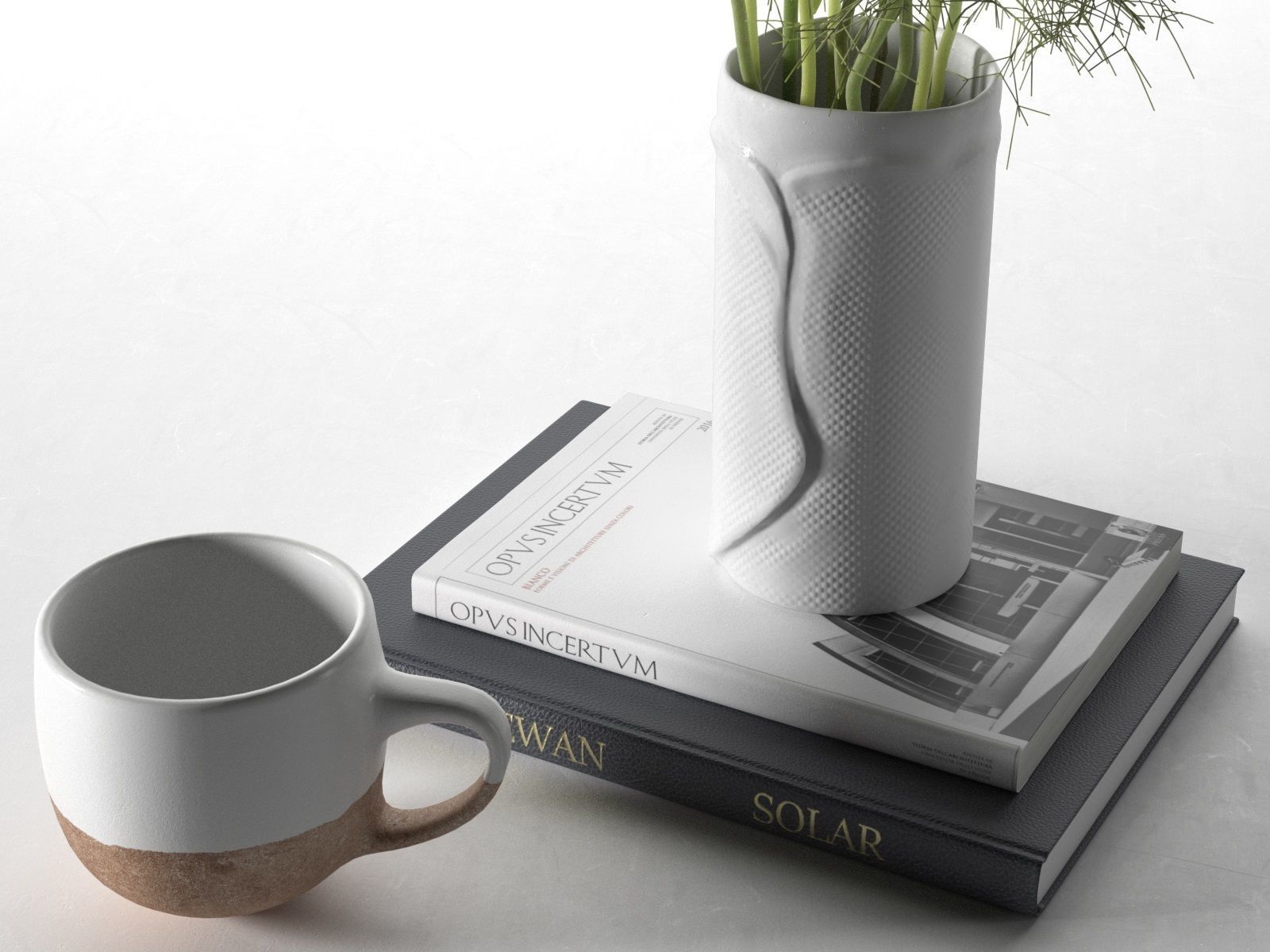 Plants Vase Books and Cup 3D model_1