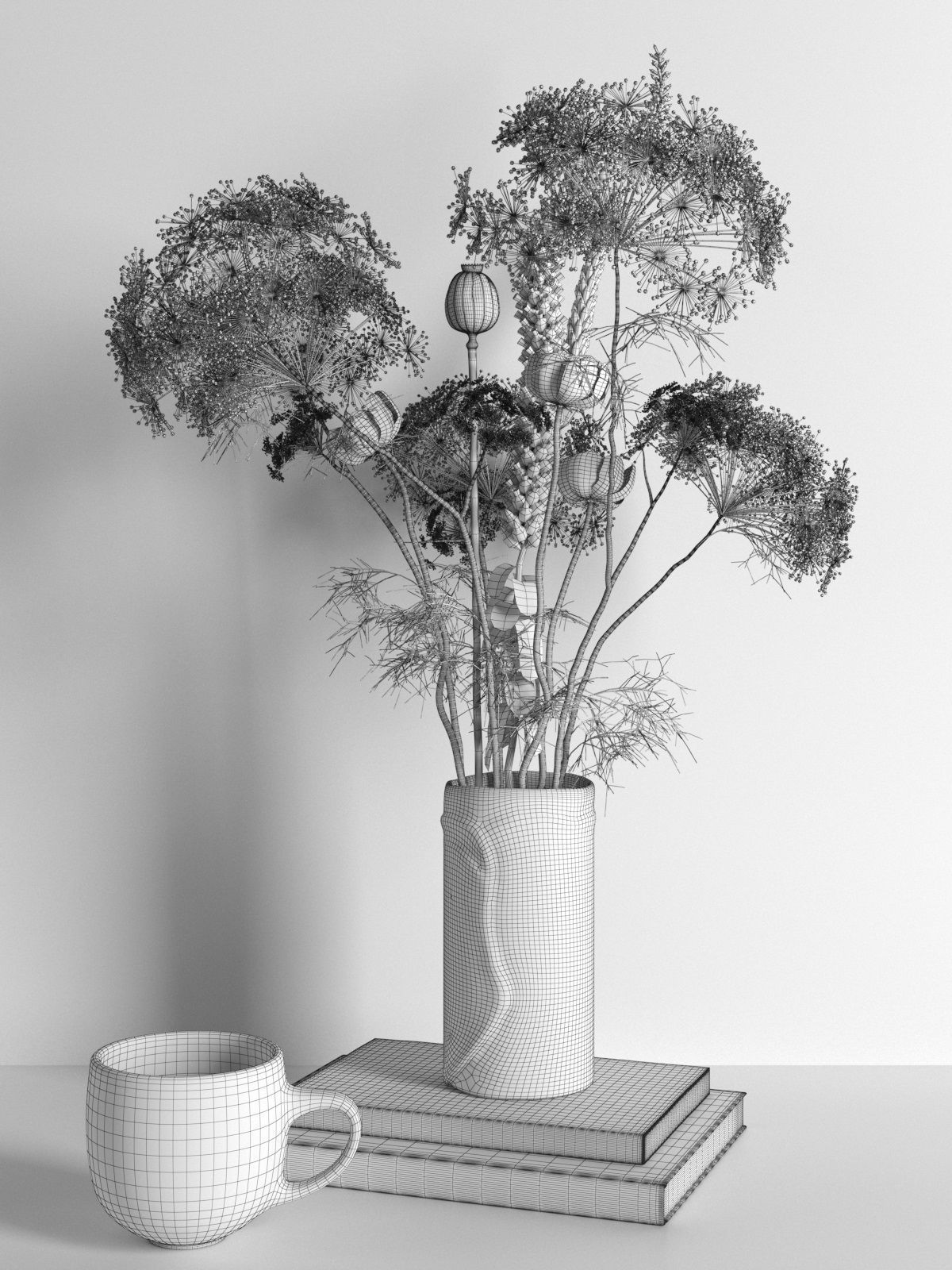 Plants Vase Books and Cup 3D model_3