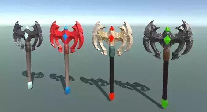 4 Lowpoly  Fantasy Axes Low-poly 3D model