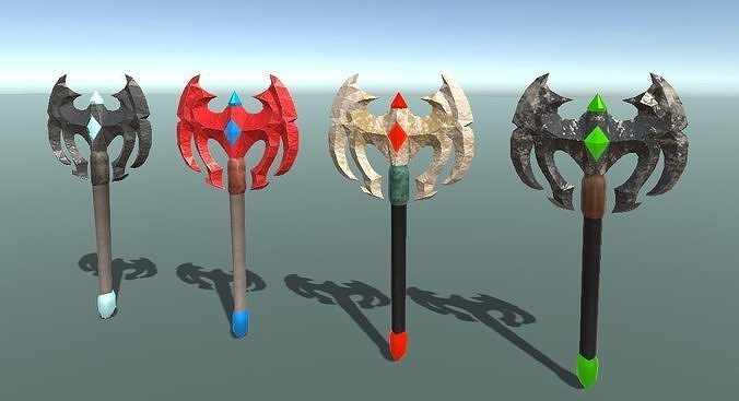 4 Lowpoly  Fantasy Axes Low-poly 3D model